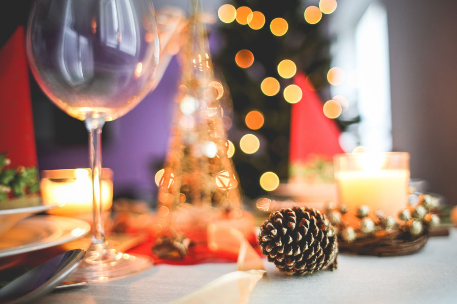 Close up shot of a table during Christmas